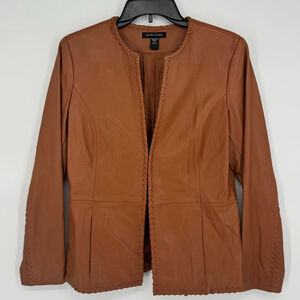 Valerie Stevens Genuine Lamb Leather Jacket S Cognac Brown Whipstitch Detailing